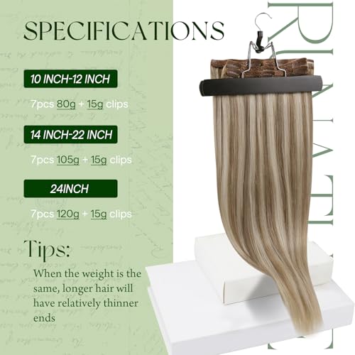 RUNATURE Human Hair Clip in Extensions, Blonde Clip in Hair Extensions Real Human Hair, Long Straight Hair Clip ins, Add Length, 20 Inch 120g 7pcs #8P60 Ash Brown Highlight Platinum Blonde - Image 5