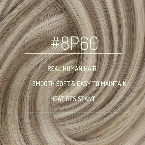 RUNATURE Human Hair Clip in Extensions, Blonde Clip in Hair Extensions Real Human Hair, Long Straight Hair Clip ins, Add Length, 20 Inch 120g 7pcs #8P60 Ash Brown Highlight Platinum Blonde - Image 2