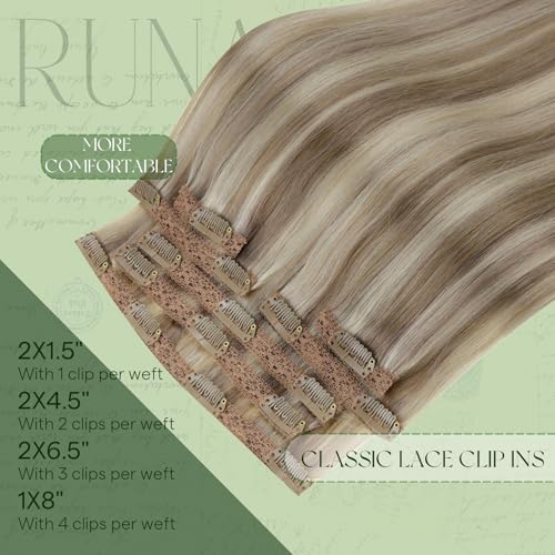 RUNATURE Human Hair Clip in Extensions, Blonde Clip in Hair Extensions Real Human Hair, Long Straight Hair Clip ins, Add Length, 20 Inch 120g 7pcs #8P60 Ash Brown Highlight Platinum Blonde - Image 4