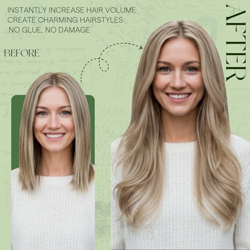 RUNATURE Human Hair Clip in Extensions, Blonde Clip in Hair Extensions Real Human Hair, Long Straight Hair Clip ins, Add Length, 20 Inch 120g 7pcs #8P60 Ash Brown Highlight Platinum Blonde - Image 3