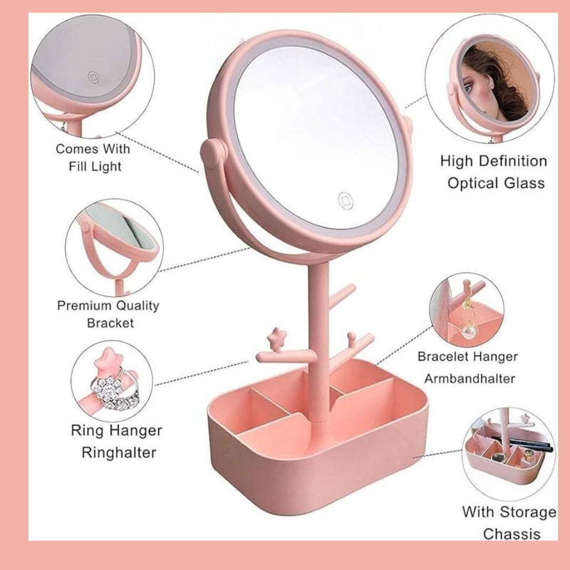 Vanity Mirror with Lights & Desk Mirror Lights Touch-Screen Light Control Portable High Definition Cosmetic Lighted Up Mirror with USB Port in 360 Degree Rotation - Image 2