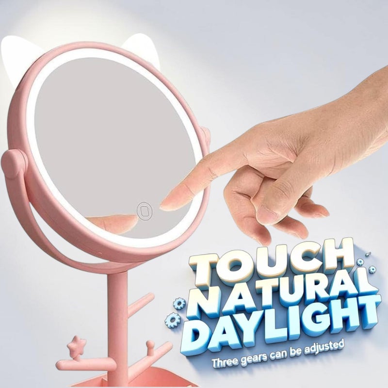 Vanity Mirror with Lights & Desk Mirror Lights Touch-Screen Light Control Portable High Definition Cosmetic Lighted Up Mirror with USB Port in 360 Degree Rotation - Image 4