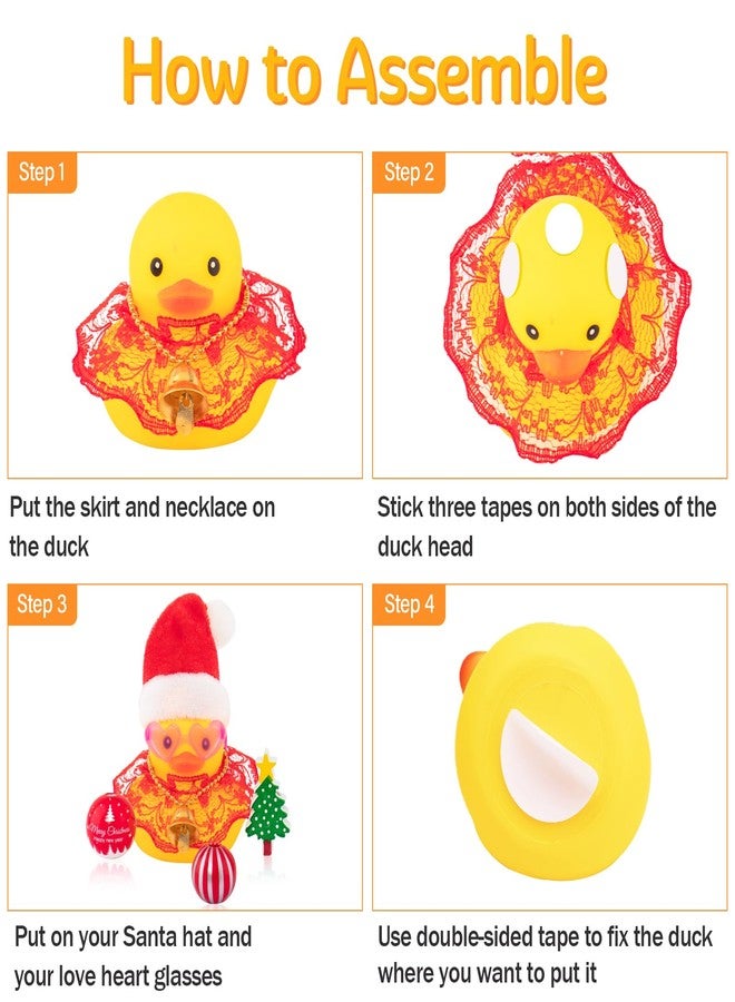 wonuu Christmas Rubber Duck Car Ornaments Car Decorations Christmas Accessories Santa Hat Skirt and Wind Bell, Red-Lace Dress - Image 3