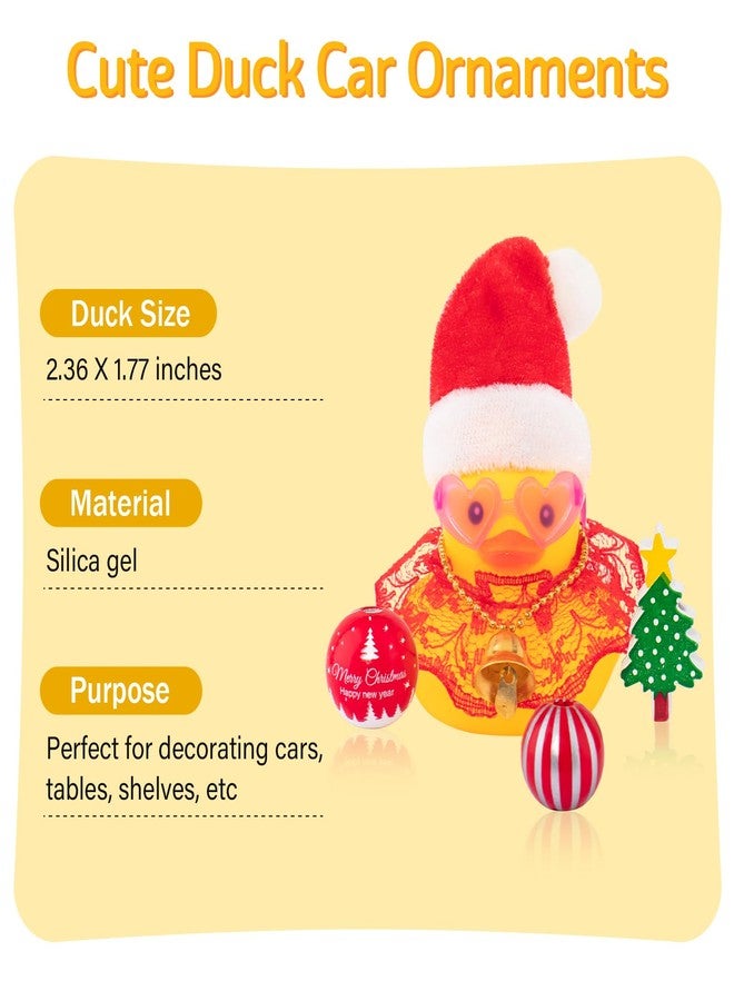 wonuu Christmas Rubber Duck Car Ornaments Car Decorations Christmas Accessories Santa Hat Skirt and Wind Bell, Red-Lace Dress - Image 2