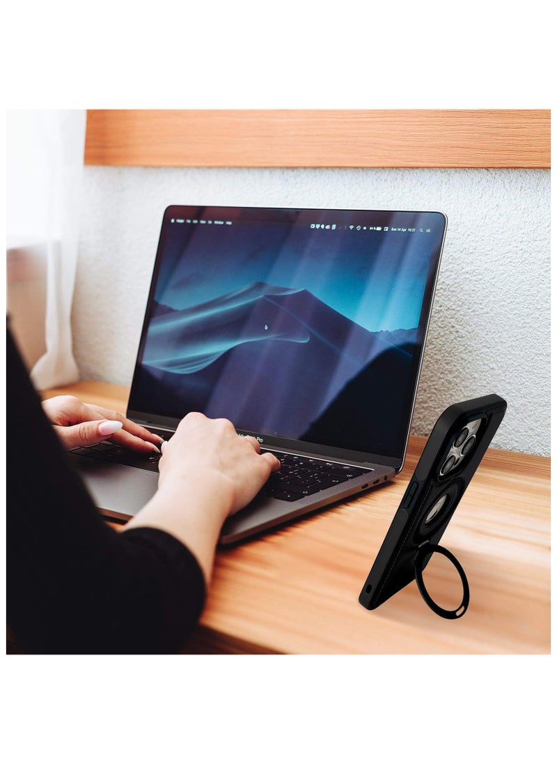 SOKAD - Compatible for iPhone 13 Pro Max Leather Material Case, Metal Magnetic Folding Stand Case Cover- black - Image 1
