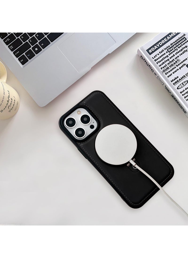 SOKAD - Compatible for iPhone 13 Pro Max Leather Material Case, Metal Magnetic Folding Stand Case Cover- black - Image 1