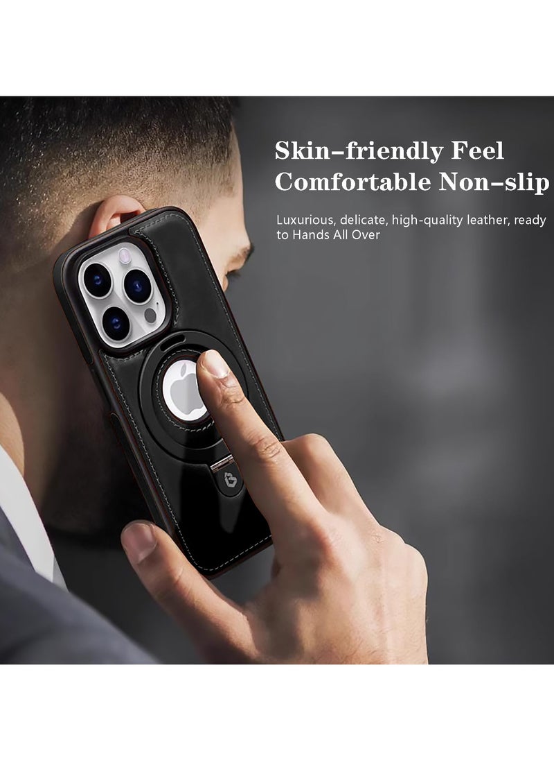 SOKAD - Compatible for iPhone 13 Pro Max Leather Material Case, Metal Magnetic Folding Stand Case Cover- black - Image 1