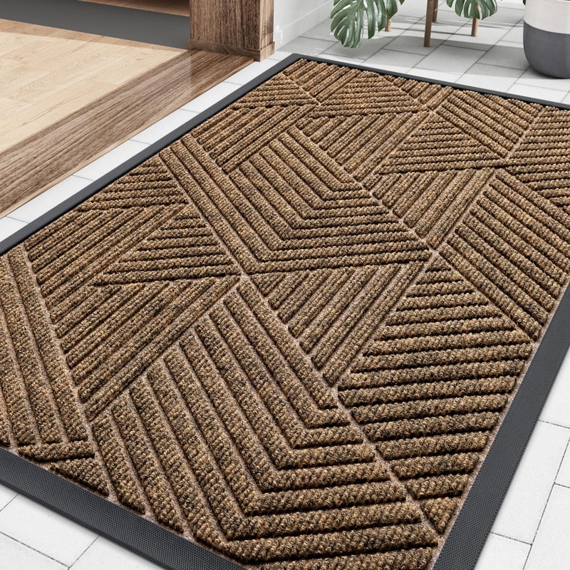 Smiry Front Door Mat Outside Entrance Heavy Duty Sturdy Natural Rubber Doormat Trap Dirt and Moisture Easy Clean Low Profile Welcome Floor Mats for Indoor Outdoor Entry 35X23 Inch Brown