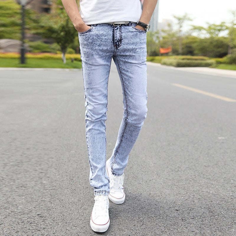 Generic Spring and Summer Stretch Jeans Mens Slim-fit Skinny Pants 2023 New Korean Fashionable Casual Mens Trousers 6020# light snowflake 