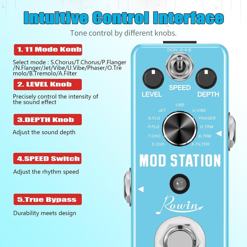 Rowin Mod Station 11 in 1 Digital Modulation Guitar Effects Pedal - Image 2