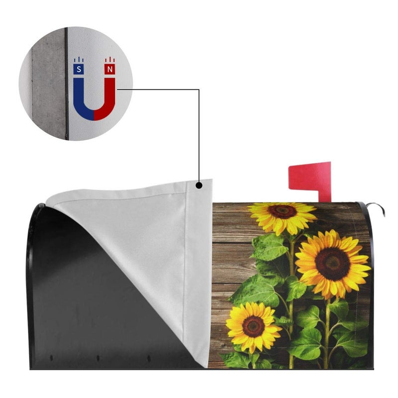 Mount Hour Sunflowers Wood Mailbox Covers Magnetic Post Box Cover Wraps Standard Size 21x18 Inches for Garden Yard Decor - Image 3