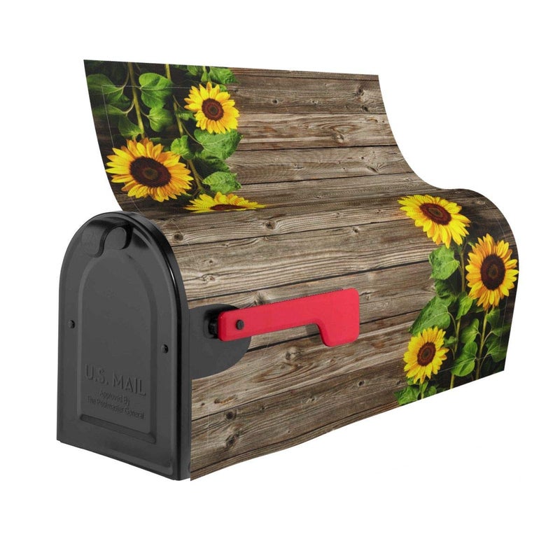 Mount Hour Sunflowers Wood Mailbox Covers Magnetic Post Box Cover Wraps Standard Size 21x18 Inches for Garden Yard Decor - Image 2