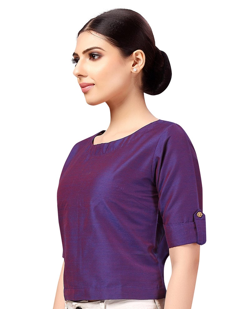 Studio Shringaar Women's Cotton Silk Half Sleeve Crop Top Saree Blouse (Purple, 42) - Image 4