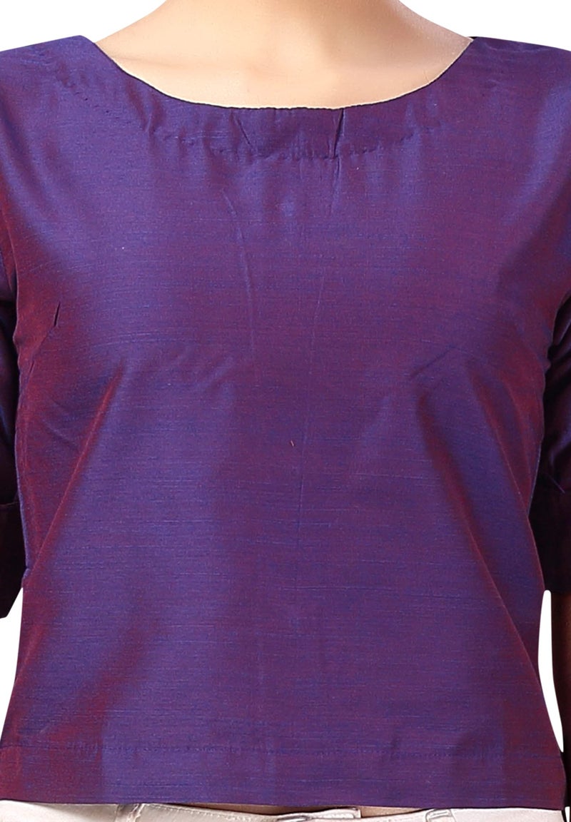 Studio Shringaar Women's Cotton Silk Half Sleeve Crop Top Saree Blouse (Purple, 42) - Image 3