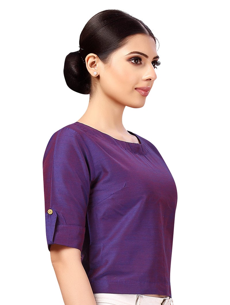 Studio Shringaar Women's Cotton Silk Half Sleeve Crop Top Saree Blouse (Purple, 42) - Image 5
