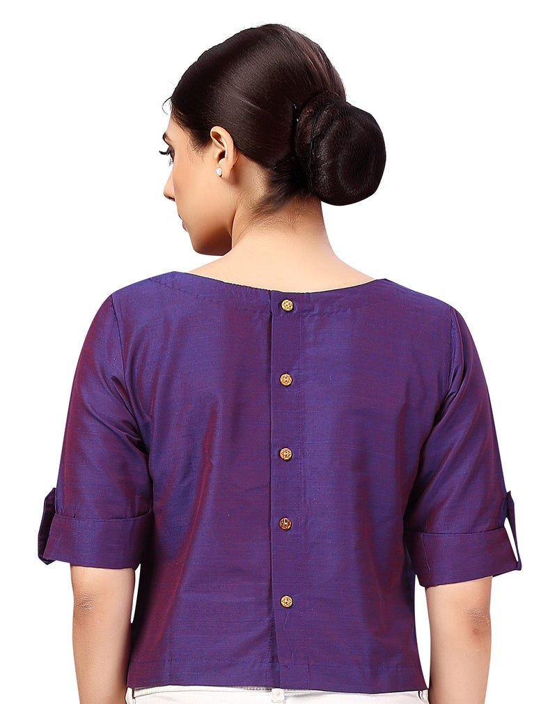 Studio Shringaar Women's Cotton Silk Half Sleeve Crop Top Saree Blouse (Purple, 42) - Image 2