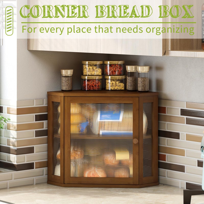 BMOSU Corner Bread Box for Kitchen Countertop Double Layer Bamboo Wooden Bread box Large Capacity Bread Storage Bin(Brown, Medium) - Image 3
