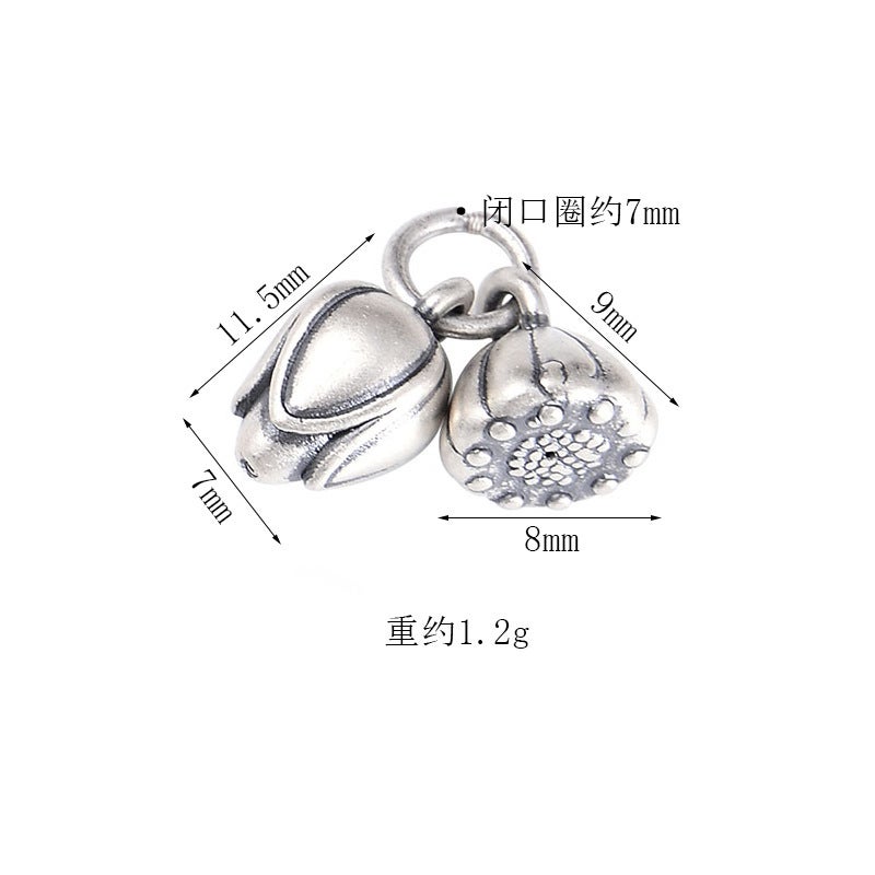 S999 Pure Silver Lotus Seed DIY Charm Pendant 2# Lotus Lotus bag 