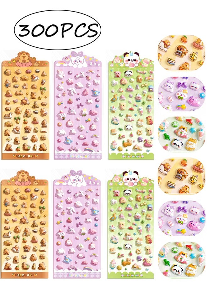 300 Pieces 3D Cartoon Sticker 6 Sheets Total with Cute Patterns Ideal Gift for Kids for Daycare Activities Library Reading Rewards Holiday Goodie Bags, DIY Phone Tablet Decor Lunch Box Sprucing Backpack Personal, Rainy Day Crafts Adding Joy - Image 1