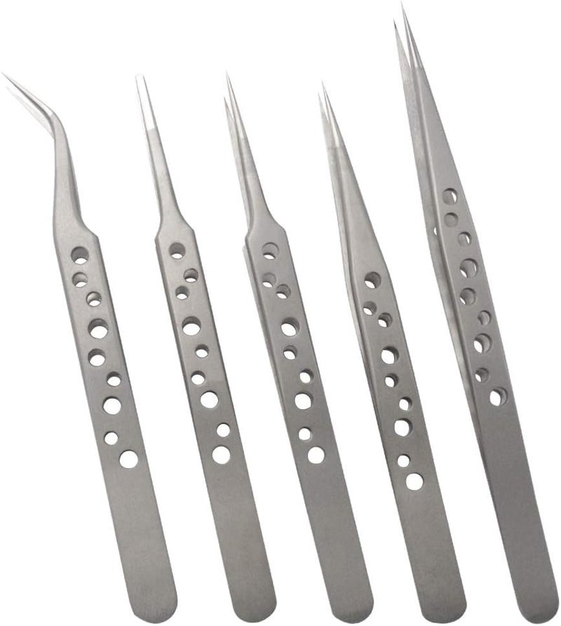 Wolfride Stainless Steel Tweezers Precision Tweezer Tool Set for Electronics Repair, Crafting (5 Pcs) - Image 1