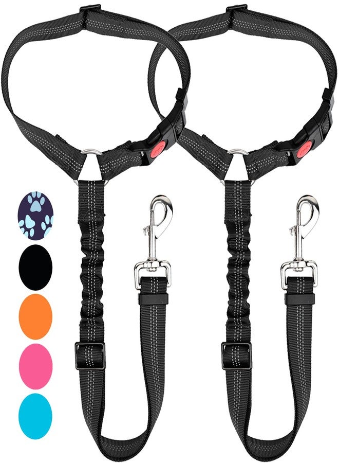 Lukovee Dog Car Seat Belt, 2 Pack Headrest Restraint Seatbelt, Adjustable Pet Safety Leads with Reflective Elastic Bungee for Dog Harness Collar Travel Daily Use (Black,Headrest) - Image 1