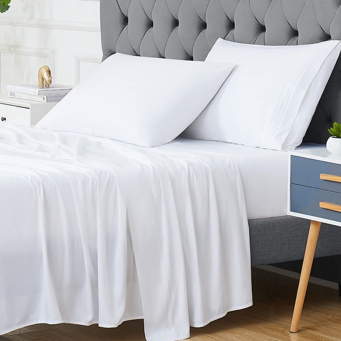 BED SHEETS AND PILLOWCASE SET RAYON DERIVED FROM BAMBOO COOL SHEETS FOR HOT SLEEPERS 3 PCS BEDDING SHEETS WITH 16 INCH DEEP POCKET FITTED SHEET 1 FLAT SHEET 1 PILLOWCASE WHITE TWIN