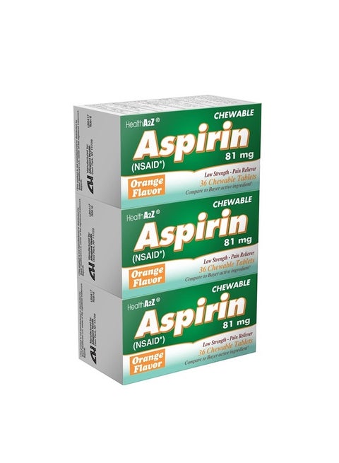 Low Strength Enteric Coated Pain Relief Reduces Minor Aches Muscle Pain And Cramps Fever Reducer Reduces Headache - 36 Counts, Pack Of 3)