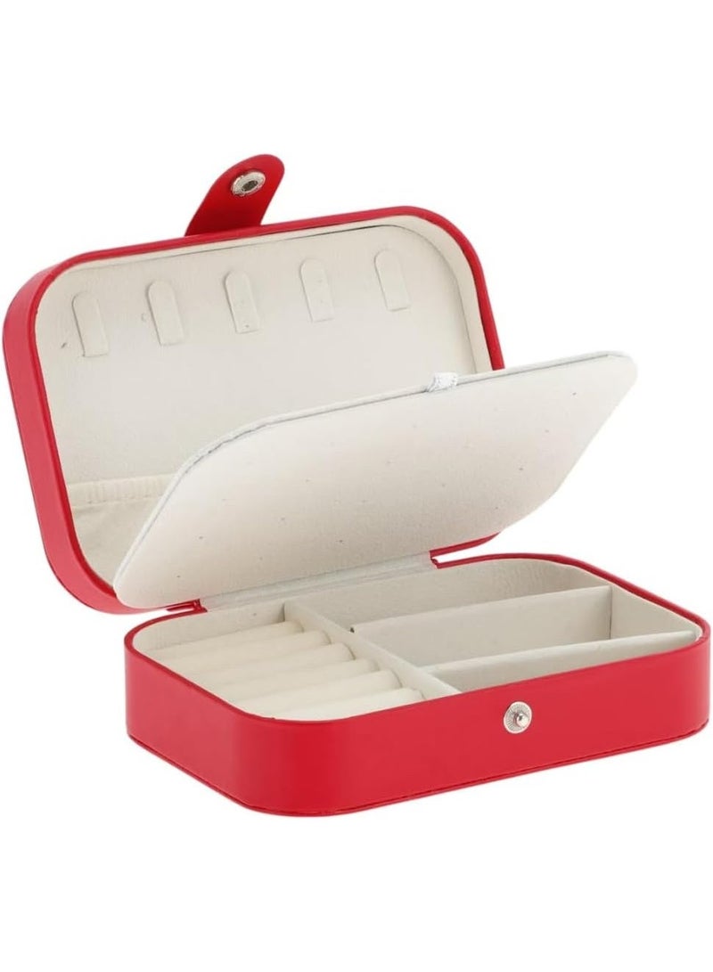 Red Travel Jewelry Box for Women & Girls - Portable 3-Tier Leather Organizer with Hooks for Earrings, Rings, Necklaces & Bracelets - Image 4