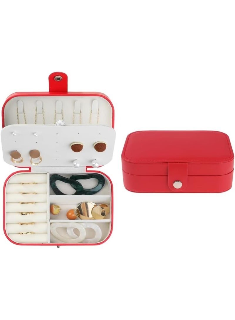Red Travel Jewelry Box for Women & Girls - Portable 3-Tier Leather Organizer with Hooks for Earrings, Rings, Necklaces & Bracelets - Image 2