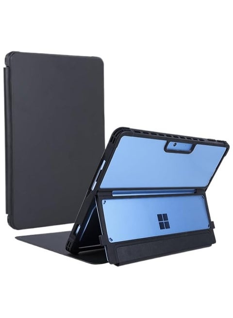 13 Inch Microsoft Surface Pro 11 / Pro 10 / Pro 9,Multi-Angle Stand Rugged Clear Leather Protective Cover,Compatible with Type Cover Keyboard