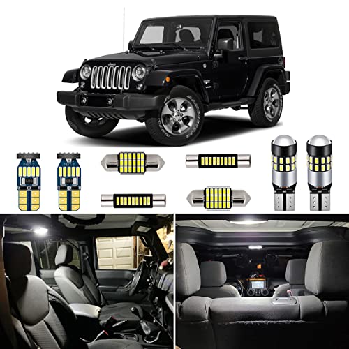 طقم إضاءة داخلية LED CANBUS من AUTOGINE مكون من 7 قطع لجيب رانجلر JK 2Door 2007 2008 2009 2010 2011 2012 2013 2014 2015 2016 2017 2018 لمبات LED بيضاء فائقة السطوع 6000K مع أداة التركيب