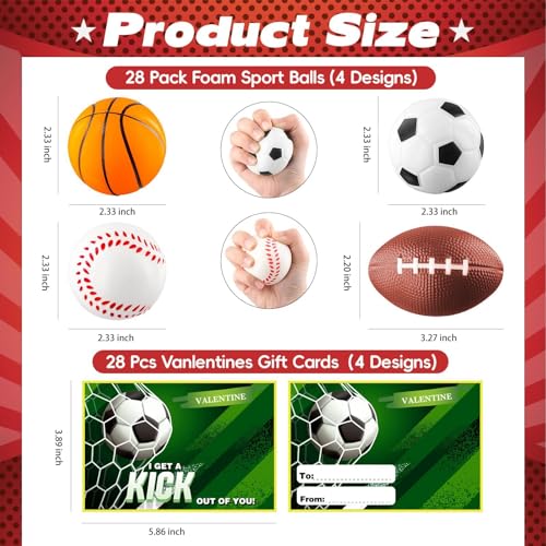Garma 28 Pack Valentines Gift Cards with Mini Foam Sport Balls Bulk Toys for Kids Classroom Exchange Prizes and Goodie Bags Stuffers Valentines Stress Relief Party Favor Toys - Image 5