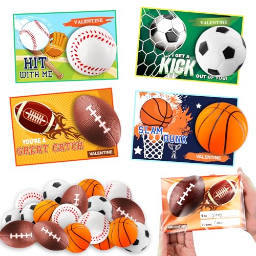 Garma 28 Pack Valentines Gift Cards with Mini Foam Sport Balls Bulk Toys for Kids Classroom Exchange Prizes and Goodie Bags Stuffers Valentines Stress Relief Party Favor Toys - Image 1