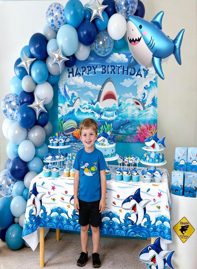 Winrayk Shark Birthday Party Decorations Supplies for Kids, Shark Balloon Arch with Backdrop, Tablecloth, Large Foil Balloon, Baby Summer Under the Sea Shark-themed Party Decorations - Image 3