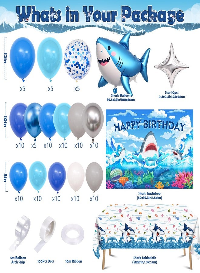 Winrayk Shark Birthday Party Decorations Supplies for Kids, Shark Balloon Arch with Backdrop, Tablecloth, Large Foil Balloon, Baby Summer Under the Sea Shark-themed Party Decorations - Image 2