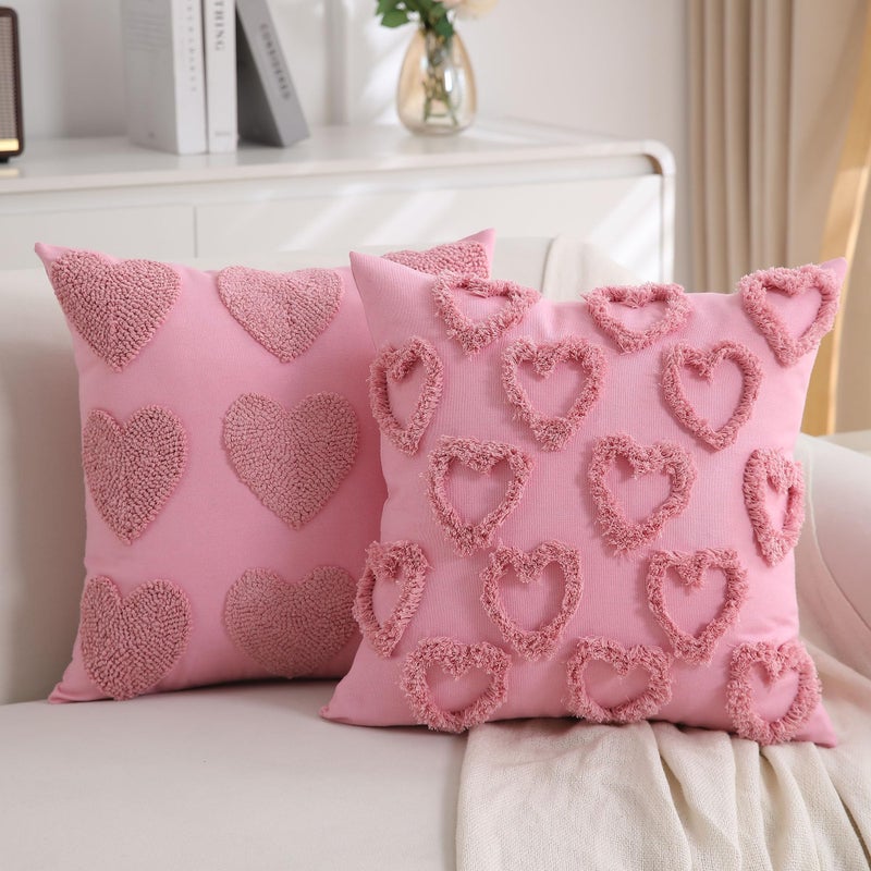 KOOLIFE Heart Love Cute Pink Valentines Throw Pillow Covers 18x18 Inch Set of 2 Valentines Day Pillow Covers for Couch Sofa Home Decor Decorative Cushion Covers for Neutral Valentines Day Decorations - Image 1