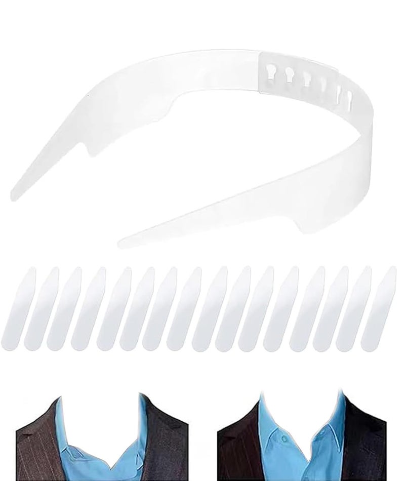 CartHome 1 Pcs Shirt Collar Protector, Adjustable Shirt Stays for Men Collar Stand with 8 Pairs of Stays Slick Collar for Men Shirt Ideal for Daily Use and Gift Giving White - Image 1