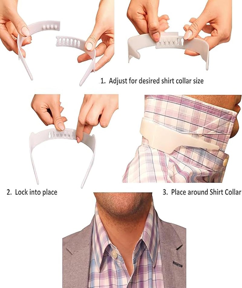 CartHome 1 Pcs Shirt Collar Protector, Adjustable Shirt Stays for Men Collar Stand with 8 Pairs of Stays Slick Collar for Men Shirt Ideal for Daily Use and Gift Giving White - Image 3