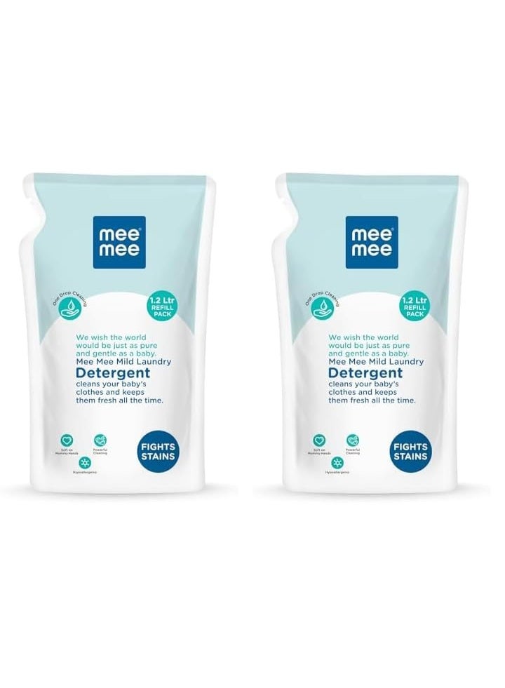 Mee Mee Baby Liquid Detergent 1.2 L | Ph Balanced, Free from Harsh Chemicals, Safe for Mother's Hands & Baby's Skin | Anti-Bacterial, Removes Stains & Odor with One Drop, Hypoallergenic (Pack of 2) - Image 1