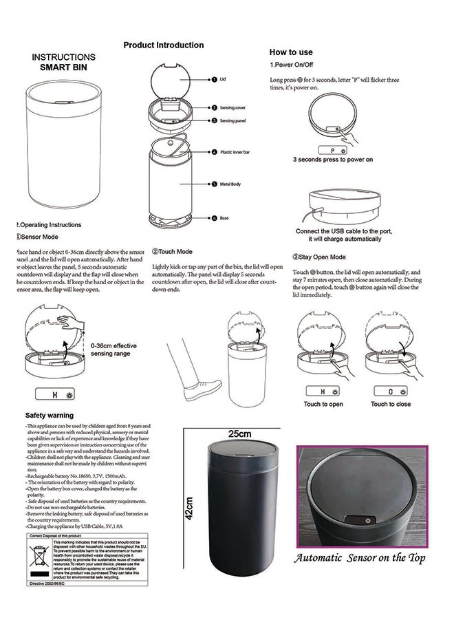 SENSOR DUSTBIN CYLINDER 17LTR