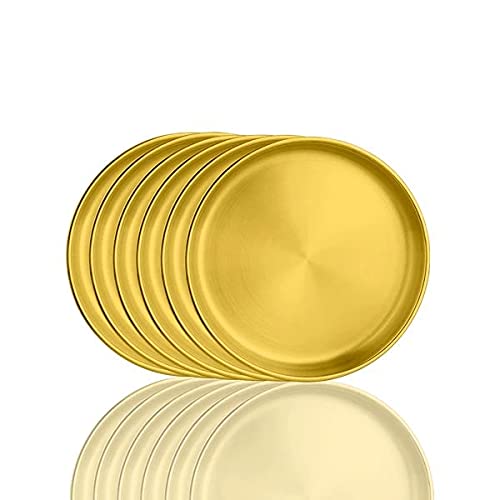 Shri & Sam Shri & Sam Stainless Steel Double Wall Side Plate with PVD Coating, Nikki (Gold), 6 Pieces  - Image 1