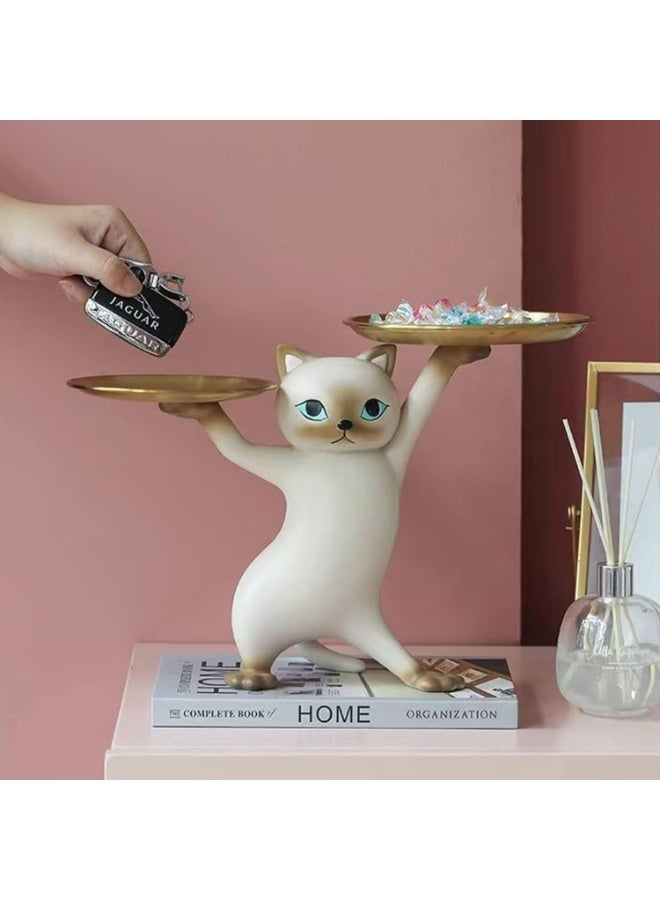 Azonee Fortune Cat Key Bowl for Entryway Table – Decorative Resin Candy Dish for Office & Home Desk, Unique Art Storage Tray (Grey) - Image 3