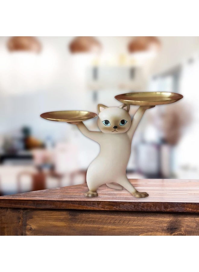 Azonee Fortune Cat Key Bowl for Entryway Table – Decorative Resin Candy Dish for Office & Home Desk, Unique Art Storage Tray (Grey) - Image 4