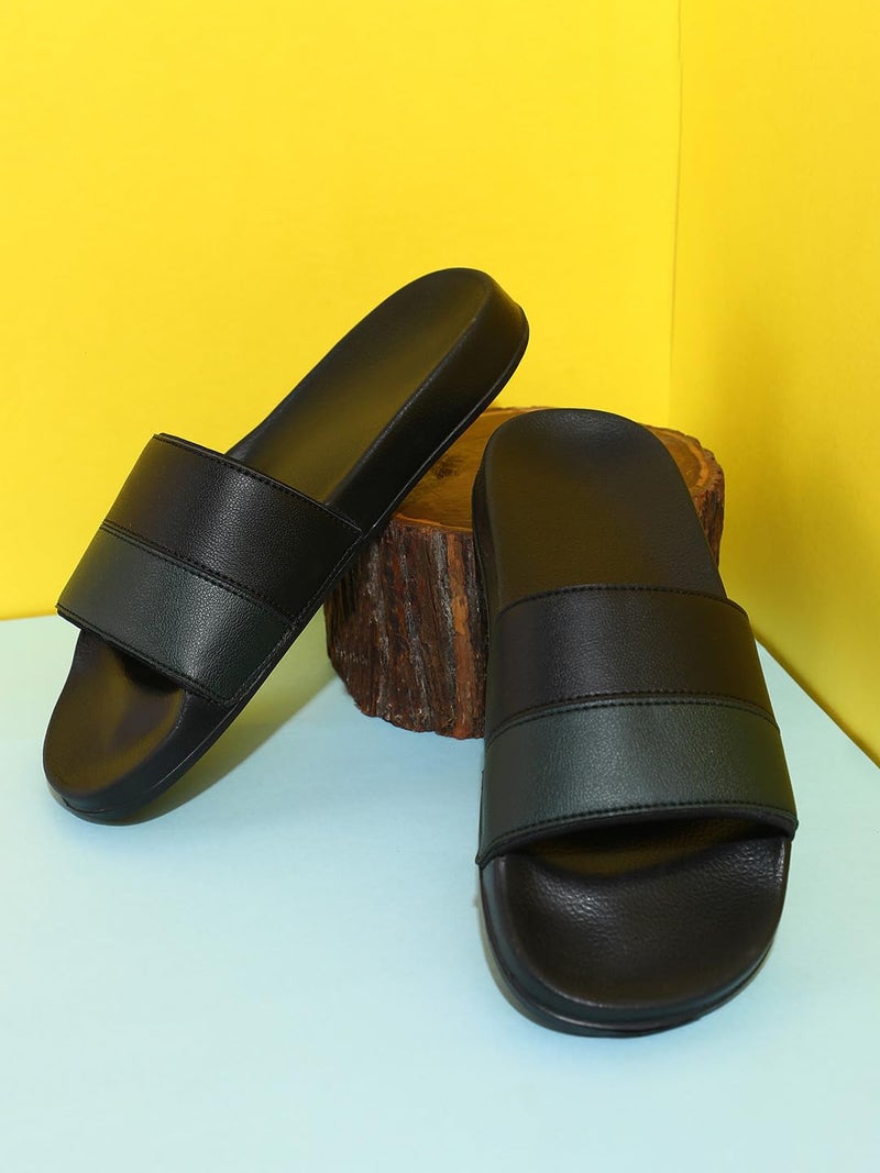 hummel CAMP MEN COLOUR BLOCK SLIDERS Comfortable Cushioned Sole Arch Support Durable Lightweight Flexible Trendy Style Flip flops and Slippers Slides for Men Daily use Chappal - UK 10 Black & Green - Image 2