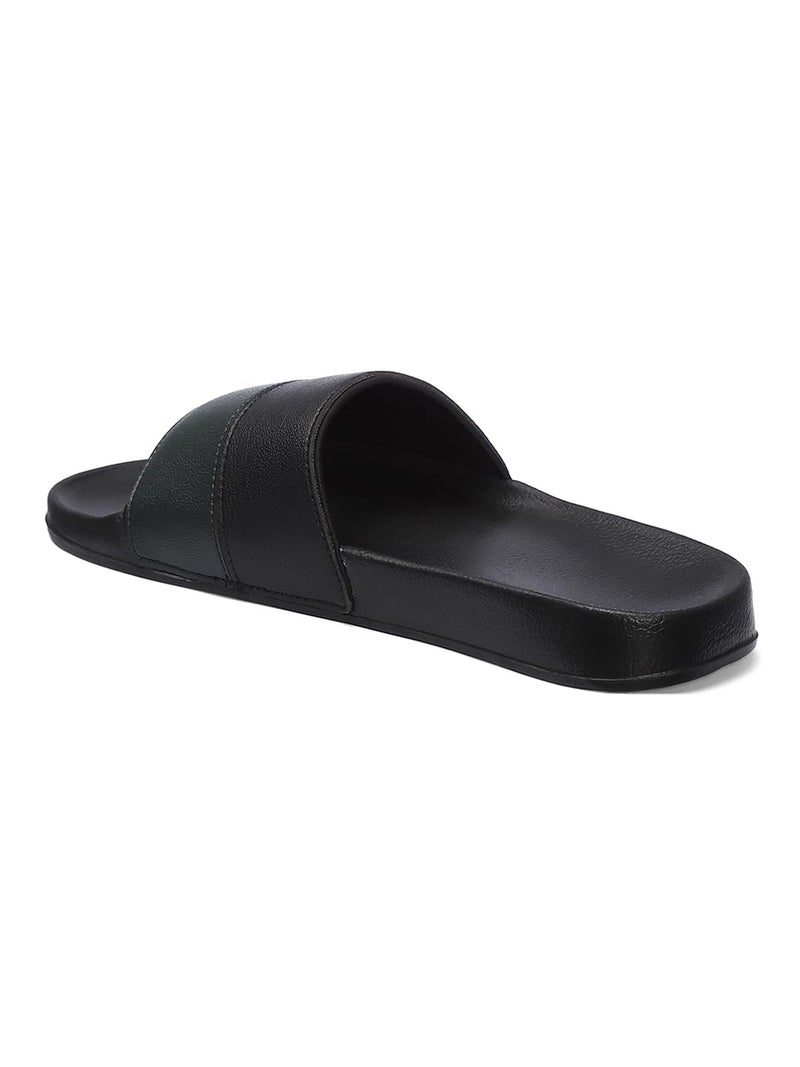 hummel CAMP MEN COLOUR BLOCK SLIDERS Comfortable Cushioned Sole Arch Support Durable Lightweight Flexible Trendy Style Flip flops and Slippers Slides for Men Daily use Chappal - UK 10 Black & Green - Image 5