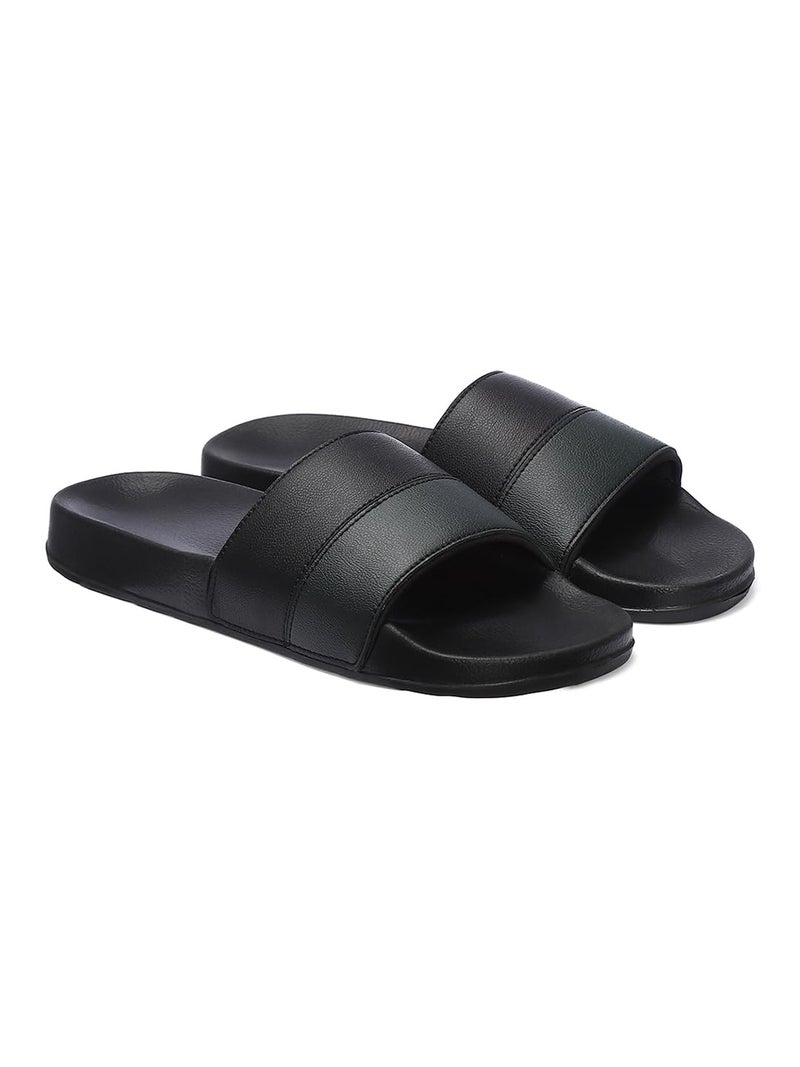 hummel CAMP MEN COLOUR BLOCK SLIDERS Comfortable Cushioned Sole Arch Support Durable Lightweight Flexible Trendy Style Flip flops and Slippers Slides for Men Daily use Chappal - UK 10 Black & Green - Image 1