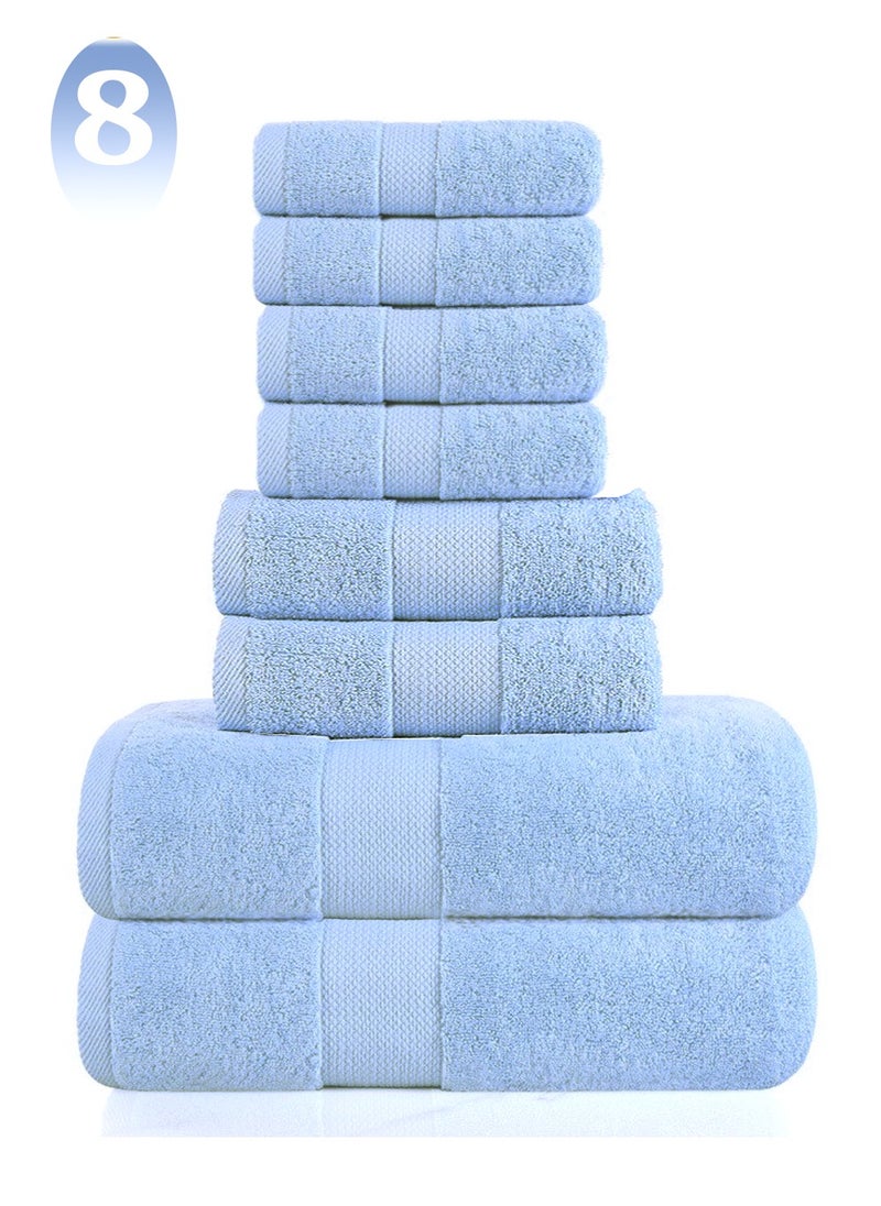 joyzzz 8 Pieces Bath Towel Set, 2 Large Bath Towels 2 Hand Towels 4 Square Towel Cotton Super Absorbent Bathroom Towels(Sky Blue)  - Image 1