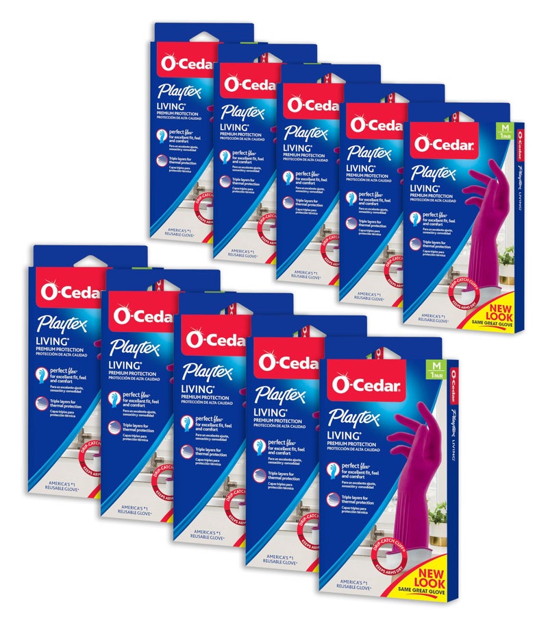 PLAYTEX Living Reuseable Rubber Cleaning Gloves Medium Premium Protection Reusable Household Gloves Pack of 10