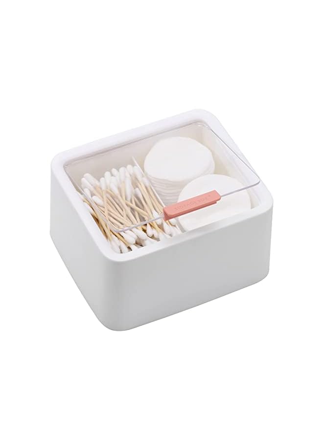 Raxoom Storage Organizer Container Box with Lid, 2 Slot Q-tip Holder for Cotton Swabs, Q-Tips, Balls, Makeup Sponges, Suitable for Modern Square Bathroom Vanity Countertop - Image 2