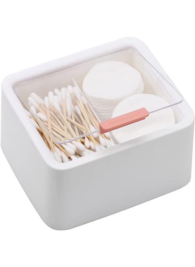 Raxoom Storage Organizer Container Box with Lid, 2 Slot Q-tip Holder for Cotton Swabs, Q-Tips, Balls, Makeup Sponges, Suitable for Modern Square Bathroom Vanity Countertop - Image 1